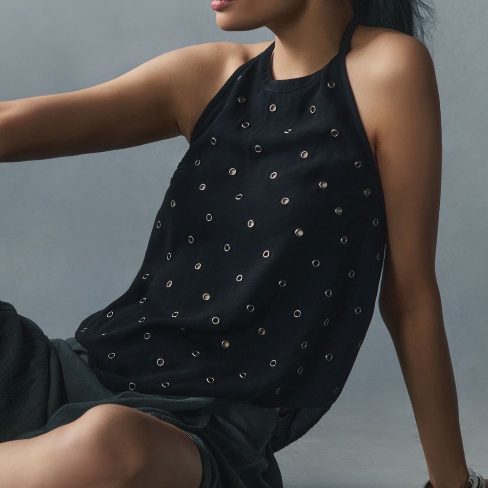 Anthropologie Rivet Halter Tank Black SIZE XL NEW